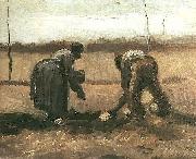 Peasant and Peasant Woman Planting Potatoes, Vincent Van Gogh